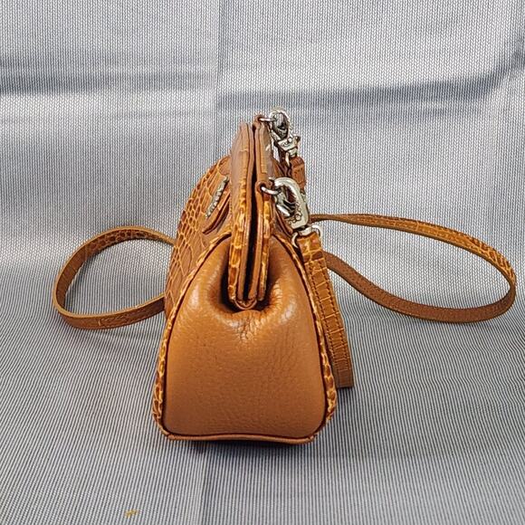 Vintage Brighton Norah Mini Crossbody Brown Leather Crocodile Embossed 2 Straps - Picture 9 of 12